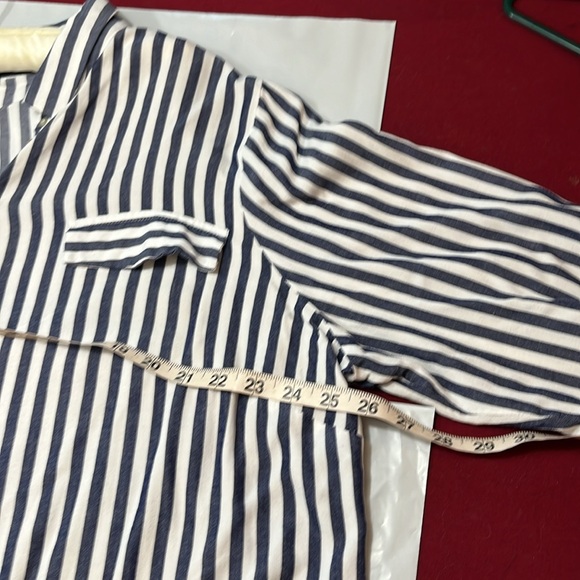 2XL Alexander Jordan blue white stripe blouse rayon button collar office career - Picture 4 of 11